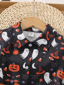 小女童萬聖印花腰帶襯衫洋裝