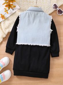 SHEIN Cô Gái Trẻ Cắt Thô Denim Áo khoác vest & Đầm - Nhiều màu - Xem 2