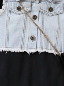 SHEIN Cô Gái Trẻ Cắt Thô Denim Áo khoác vest & Đầm - Nhiều màu - Xem 3