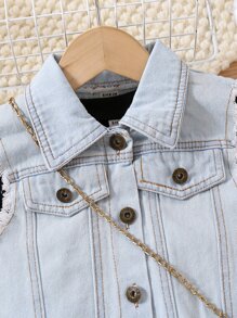 SHEIN Cô Gái Trẻ Cắt Thô Denim Áo khoác vest & Đầm - Nhiều màu - Xem 4