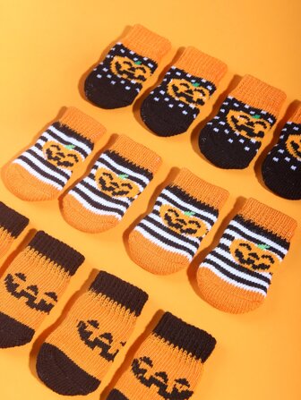 nicovaer 1set (2 paia) di calzini multicolori spediti a caso con divertenti zucche e stampa di volti per cani e gatti, adatti per uso interno e attività all'aperto in autunno e inverno