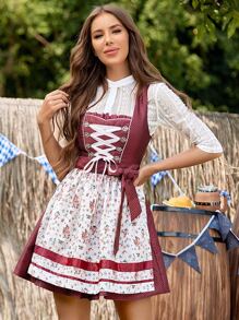 SHEIN MOD فستان بدون ملابس علوية مطبوع بالزهور مع ربطة أمامية، دريندل - متعدد الألوان - مشاهدة 1