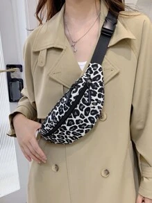 Riñonera con estampado de leopardo de lona - Blanco y Negro - Ver 1