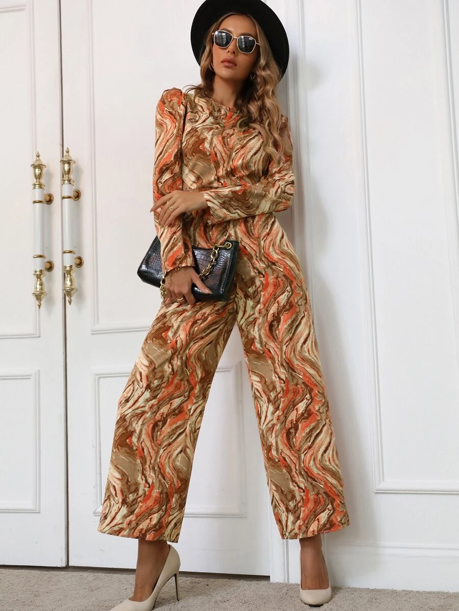 SHEIN Unity Allover Print Puff Sleeve Jumpsuit - Multicolor - View 1