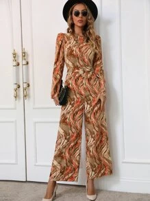 SHEIN Unity Allover Print Puff Sleeve Jumpsuit - Multicolor - View 4