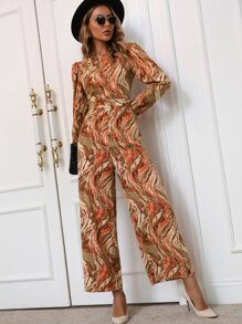 SHEIN Unity Allover Print Puff Sleeve Jumpsuit - Multicolor - View 5