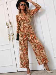 SHEIN Unity Allover Print Puff Sleeve Jumpsuit - Multicolor - View 7