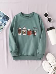 Girls Cup Print Sweatshirt - Dark Green - View 1