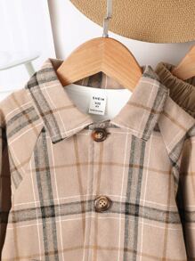 Toddler Boys Plaid Print Raglan Sleeve Coat & Trousers & Tee - Khaki - View 3