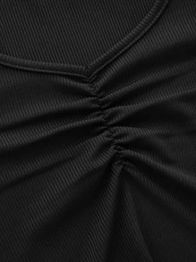 ROMWE Solid Ruched Crop Tee, Going Out Top - Black - View 4