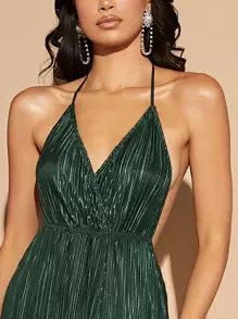 SHEIN Belle 交叉露背高衩連衣裙 - 墨綠色 - 查看 4