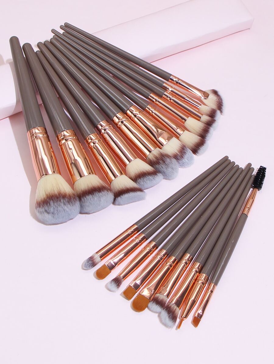 20 piezas Juego de brochas de cosmética de fibra, herramientas de maquillaje facial de belleza completa para ojos, brochas de maquillaje, juego de brochas, kit de brochas de maquillaje, juego de maquillaje completo, set de brochas de maquillaje, kit de maquillaje completo, kit de brochas, set de brochas de maquillaje, set de regalo de maquillaje, set - Café integral - Ver 1