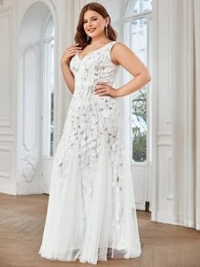 EVERPRETTY Elegant Sequin Floral Sequin Dress Prom Dress Evening Formal Dress For Dinner - White - View 4