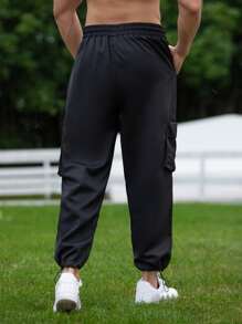 Manfinity Men Flap Pocket Side Drawstring Waist Cargo Trousers - Black - View 2