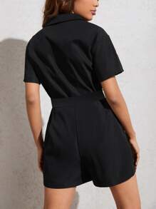 SHEIN Essnce Gorpcore Grey  Drawstring Waist  Zip Up Parachute Jumpsuit - Black - View 2