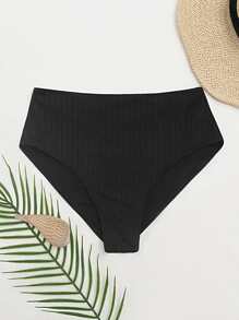 SHEIN Swim Summer Beach Ruched High Waist Bikini Bottom - Black - View 3