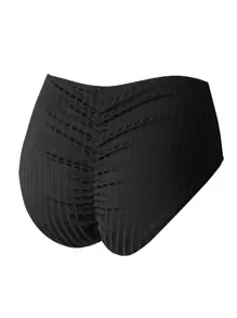 SHEIN Swim Summer Beach Ruched High Waist Bikini Bottom - Black - View 4