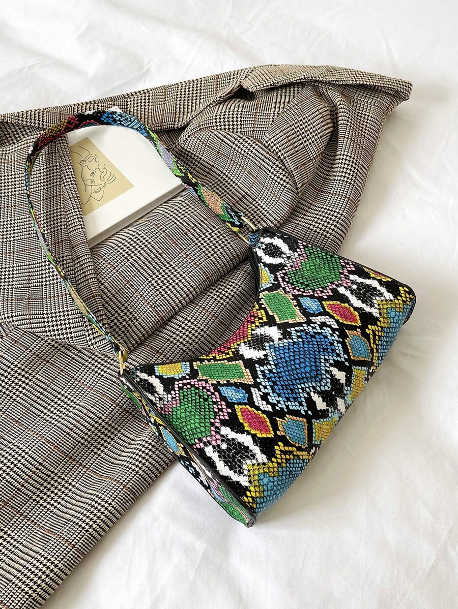 蛇皮紋人造漆皮法棍包 - 彩色 - 查看 1