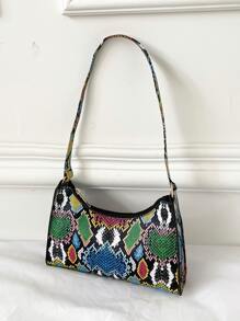 蛇皮紋人造漆皮法棍包 - 彩色 - 查看 2