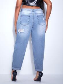 SHEIN SXY Jeans ajustados mom desgarro de talle alto - Lavado ligero - Ver 2