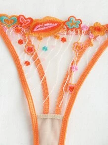 Set de lencería labio & con bordado floral de malla con aro - Naranja - Ver 5