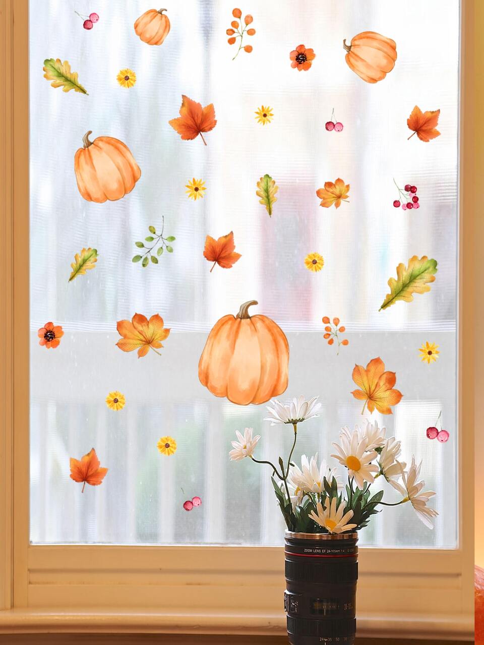 1pc Pumpkin & Maple Leaf Print Wall Sticker