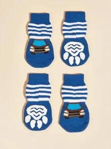 2pairs Car Print Breathable Pet Socks - Multicolor - View 5