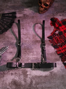 Buckle & Studded Decor Harness Belt - Black - View 3