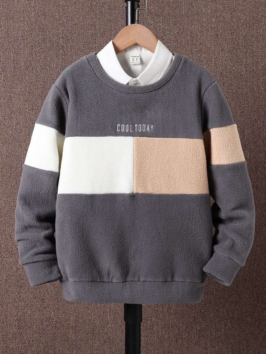 Boys Letter Embroidery Colourblock Sweatshirt Without Shirt - Multicolor - View 1