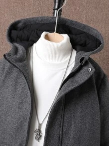 SHEIN 男孩1入組翻蓋口袋拉鍊連帽粗花呢花呢外套 - 深灰色 - 查看 5