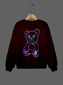 SHEIN Girls Reflective Cartoon Graphic Drop Shoulder Pullover - Redwood - View 1