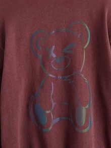 SHEIN Girls Reflective Cartoon Graphic Drop Shoulder Pullover - Redwood - View 3