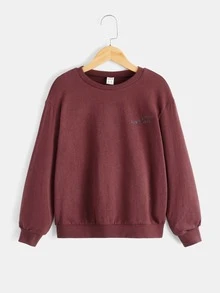 SHEIN Girls Reflective Cartoon Graphic Drop Shoulder Pullover - Redwood - View 4