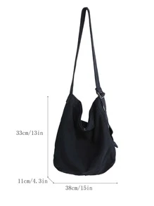 Túi vải đeo vai giải trí màu trơn thời trang Unisex, túi đeo vai cho trường học - màu đen - Xem 3