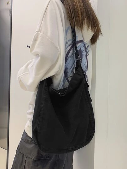 Washed Canvas Leisure Solid Color Fashionable Unisex Shoulder Crossbody Bag, Shoulder Bag For School