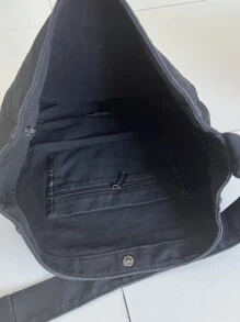 Túi vải đeo vai giải trí màu trơn thời trang Unisex, túi đeo vai cho trường học - màu đen - Xem 6