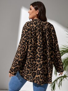 SHEIN VCAY Plus Leopard Print Roll Tab Sleeve Blouse - Multicolor - View 2
