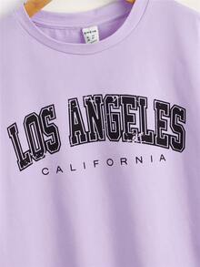 SHEIN Tops con gái Lá thư Giải trí - Màu Lilac Tím - Xem 3