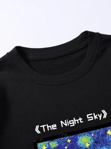 Claim Dot Men Slogan & Figure Graphic Drop Shoulder Pullover - Black - View 5