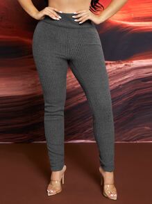SHEIN SXY Ruched Rib Knit Leggings - Dark Grey - View 4