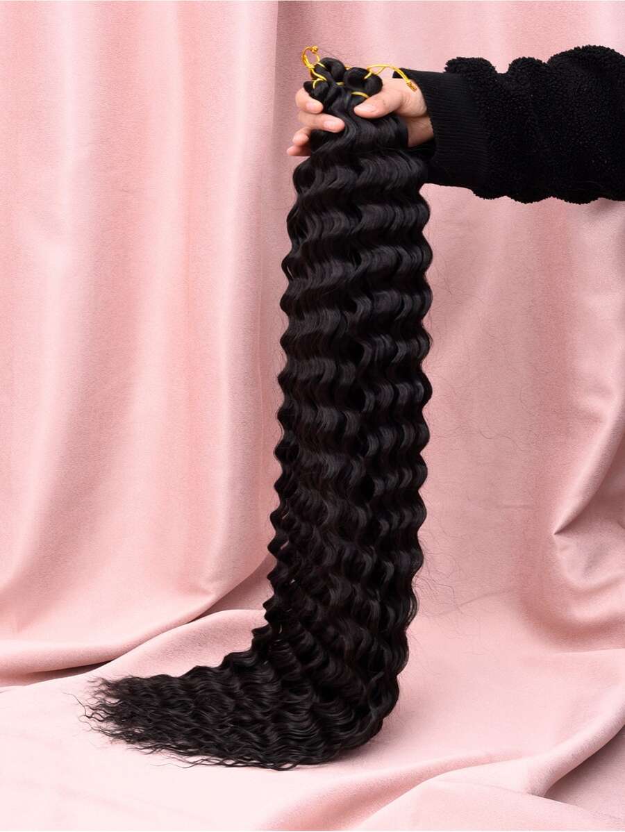 Deep Wave Crochet Hair 32Inch Pink & Gold Ocean Wave Braiding Hair For Women Orange Color Synthetic Curly Crochet Hair Extensions Wavy Braiding Hair Crochet Braids - Black - View 1