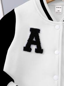 Young Boy's Color Block Fleece Button Jacket With Letter Design - Black and White - View 4