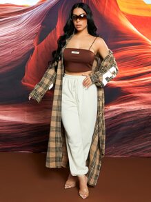 SHEIN SXY Tartan Print Drop Shoulder Coat - Multicolor - View 5