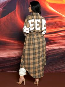 SHEIN SXY Tartan Print Drop Shoulder Coat - Multicolor - View 2