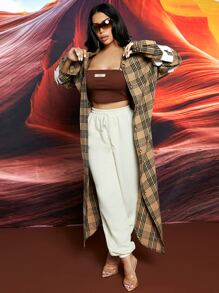 SHEIN SXY Tartan Print Drop Shoulder Coat - Multicolor - View 3