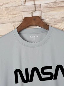 Manfinity Dauomo Hombres Camiseta con estampado de letra - Gris Claro - Ver 4