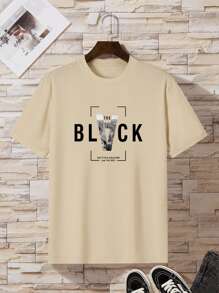 男士標語圖案T恤 - 杏色 - 查看 3