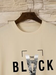 男士標語圖案T恤 - 杏色 - 查看 4