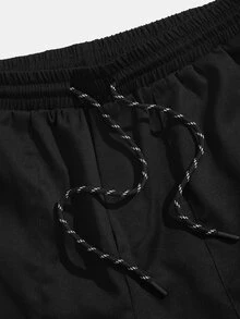 Manfinity RebelGame Loose Men's Slant Pocket Solid Color Casual Shorts - Black - View 6