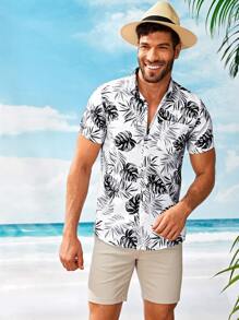 Manfinity RSRT Men Tropical Print Shirt - White - View 3